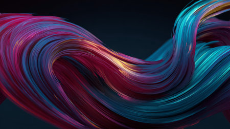 This image features a mesmerizing abstract wave pattern, showcasing vibrant colors and smooth lines that create a dynamic visual experience against a dark background.の素材