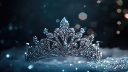 A stunning crown adorned with sparkling gems, surrounded by a soft focus of light. Perfect for themes of luxury, beauty, and elegance in photography.の素材