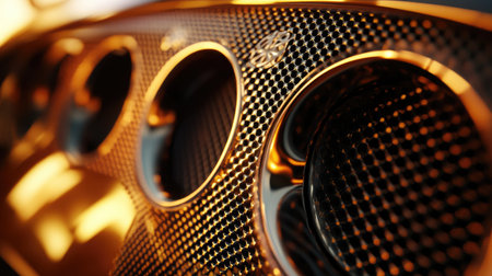 Close-up view of an elegant gold and black car interior detail, highlighting luxurious materials and textures that showcase modern design and craftsmanship.の素材