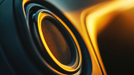 Close-up view of a vibrant car audio speaker, showcasing the intricate design and texture, perfect for conveying modern technology and sound quality.の素材