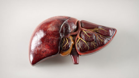 This detailed 3D model of the human liver showcases the intricate anatomy, including blood vessels and healthy tissue, perfect for educational and medical purposes.の素材