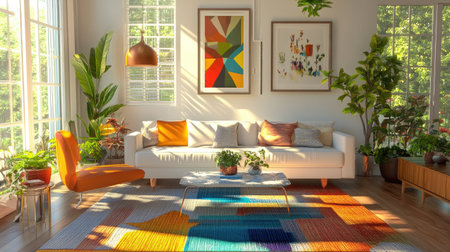 A bright and airy living room featuring vibrant dの素材