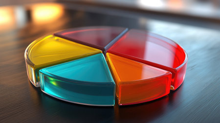 A vibrant pie chart slice rendered in glass, perfect for data analysis and visualization in business presentations and marketing materials.の素材