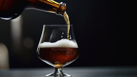 A captivating image of beer pouring into a glass, showcasing the mesmerizing foam and bubbles. Perfect for beverage-related themes, celebrations, or craft beer promotions.の素材