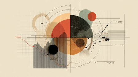 Explore this abstract geometric design featuring circles and lines that illustrate data visualization, offering a modern touch for various creative projects.の素材