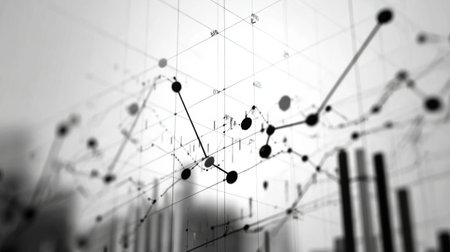 An abstract representation of black and white graphs capturing dynamic trends through data visualization. Ideal for projects focused on finance, analytics, and statistics.の素材