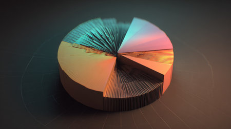 A stunning colorful 3D pie chart featuring vertical bars offers an engaging representation of data. This vibrant design is ideal for modern presentations and analytics.の素材