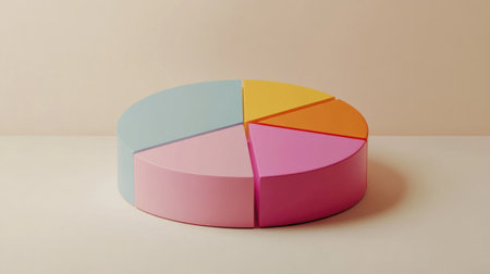 A colorful pie chart displayed on a smooth light background, ideal for data representation or business presentations. Perfect for marketing and creative projects.の素材
