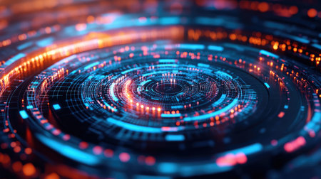 This stunning abstract image features vibrant digital patterns and swirling lights, creating an enchanting visual experience. Perfect for technology themes.の素材