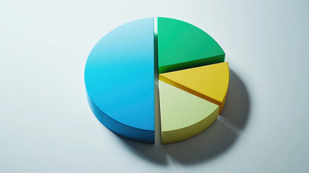 A vibrant pie chart featuring colorful segments on a light background. Perfect for illustrating data analysis, business reports, or marketing presentations.の素材