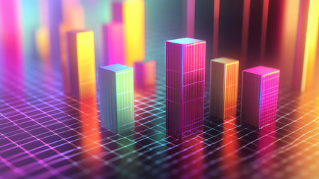 A vibrant and colorful 3D chart representing data visualization, showcasing trends in finance and technology, perfect for modern marketing and digital business themes.の素材