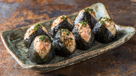 An inviting plate of sushi featuring salmon wrapped in nori, offering a delightful culinary experience for food enthusiasts. Perfect for social gatherings!の素材