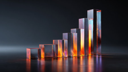 Clear geometric blocks showcase progression in an abstract design, representing growth and success ideal for business presentations and analytical concepts.の素材