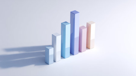 A modern abstract representation of a 3D bar graph in pastel colors on a subtle gradient background, symbolizing growth, success, and data analysis in business contexts.の素材