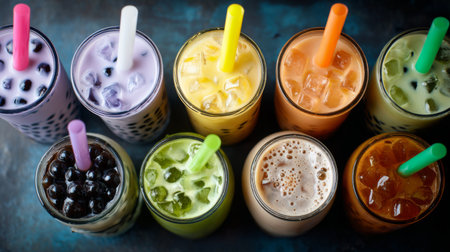 A vibrant display of enticing beverages showcasing a range of flavors and colors. Ideal for summer parties, picnics, or any refreshing occasion.の素材