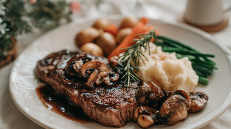 Savor a gourmet steak plated with sautの素材