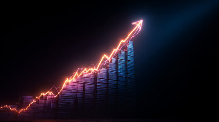 This image showcases a vibrant financial graph representing growth and economic progress with a bright arrow. It symbolizes business success and future potential.の素材