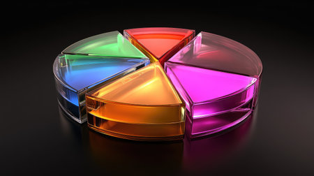 This vibrant acrylic pie chart design features colorful segments. Perfect for presentations, graphics, or creative projects seeking a modern aesthetic.の素材