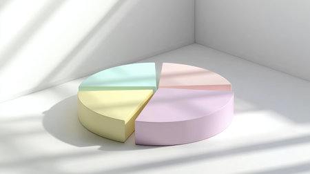 Soft pastel-colored pie chart displayed in a minimalist setting, perfect for representing data in a stylish and modern way. Ideal for presentations and infographics.の素材
