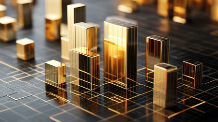 Abstract golden cityscape representing business success, investment opportunities, and modern architecture. Ideal for corporate and financial themes in design.の素材