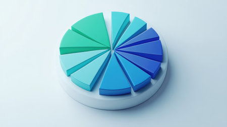 A vibrant pie chart displaying dynamic segments, ideal for business presentations and data analysis. Perfect for illustrating statistics and trends visually.の素材