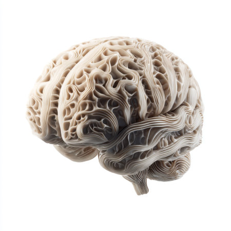 Stunning carved sculpture of a human brain showcasing intricate neural patterns and textures. Perfect for artistic, educational, and scientific applications.の素材