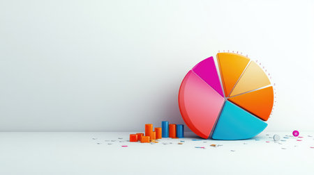 A vibrant 3D pie chart displayed on a white background, illustrating data analysis concepts. Ideal for business reports, presentations, and marketing visuals.の素材
