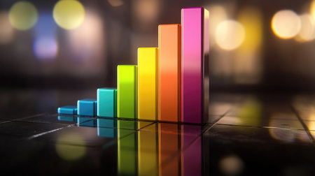 This vibrant bar graph illustration symbolizes growth and progress in data visualization, perfect for business, finance, and marketing concepts.の素材