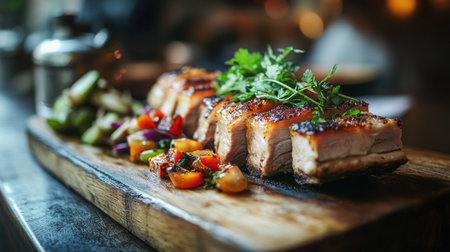 A mouthwatering platter of perfectly grilled meat served with fresh vegetables. This vibrant dish showcases rich flavors and an inviting presentation suitable for any dining occasion.の素材