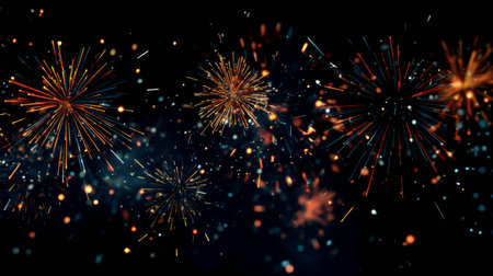 Stunning image of a colorful fireworks display lighting up the dark night sky, creating a magical atmosphere filled with vibrant sparks and joyful celebration.の素材