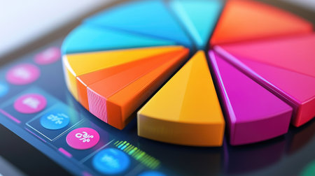 A vibrant segmented chart displayed on a tablet screen, showcasing modern data visualization techniques. Ideal for business and educational presentations.の素材