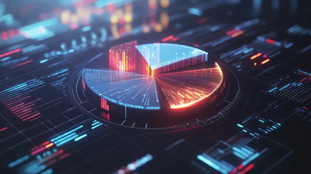 Colorful data visualization showcasing graphs and analytics in a digital setting, ideal for illustrating technology, business insights, and performance metrics.の素材
