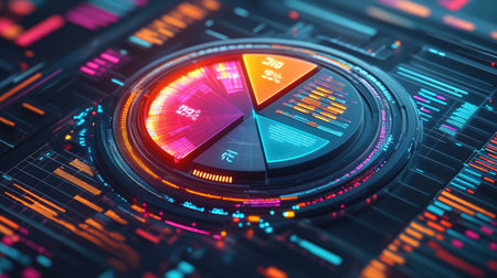 A vibrant and futuristic data visualization featuring colorful graphs and charts. Ideal for technology, analytics, and digital design themes.の素材