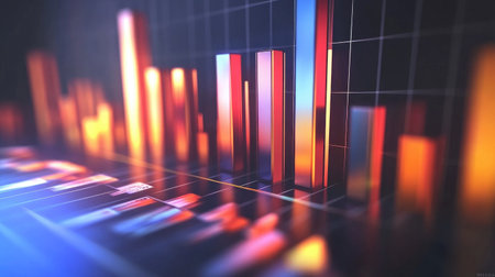 This abstract image features colorful bars representing data visualization, ideal for business and finance concepts, analytics presentations, and digital design projects.の素材