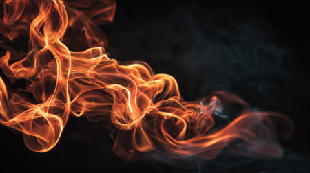 An enchanting abstract depiction of colorful fire and smoke swirling gracefully against a dark background, evoking a sense of energy and movement. Ideal for artistic projects.の素材