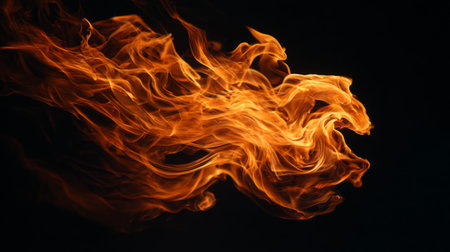 Captivate your audience with this stunning image of swirling fire flames against a dark background, showcasing vibrant colors and dynamic movement in a visually striking design.の素材