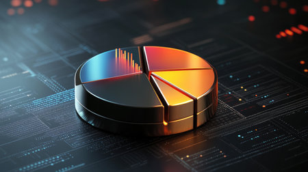 A sleek and modern pie chart showcasing data visualization elements in vibrant colors, ideal for technology and business applications, emphasizing analysis and insights.の素材