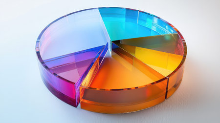 Vibrant pie chart made of transparent segments, showcasing data visualization. Ideal for business, marketing, and analytics presentations.の素材