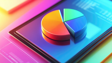 A vibrant digital pie chart displayed on a modern screen, representing data analysis and business insights. Perfect for presentations and marketing materials.の素材