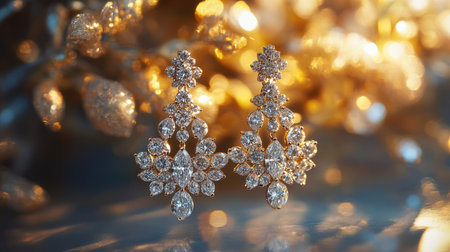 Stunning diamond earrings featuring intricate designs and sparkling stones, perfect for adding elegance to any outfit or occasion. Ideal for special moments.の素材