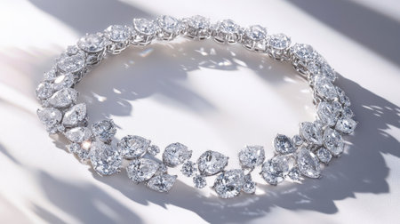 This stunning silver necklace features a beautiful array of sparkling gemstones, perfect for adding elegance and glamour to any outfit or occasion.の素材