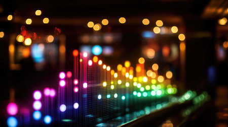 This vibrant image features a colorful sound wave with a blurred background, creating an energetic and modern atmosphere perfect for music and entertainment themes.の素材