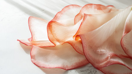 Soft and elegant rose petals in gentle blush hues create a romantic and serene atmosphere, perfect for decorative and event themes.の素材