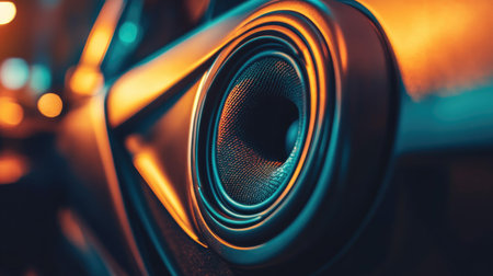 Captivating close-up of a car speaker showcasing modern design and vibrant lighting. Ideal for automotive, audio, and lifestyle themes.の素材