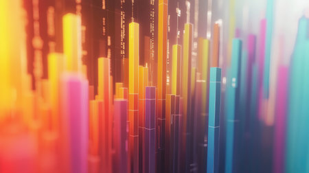 A vivid and modern abstract background featuring colorful data bars. Perfect for illustrating technology, analytics, and creative design concepts.の素材