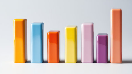 A colorful bar graph showcasing data trends in vibrant hues. Ideal for business presentations, statistics analysis, and creative design projects.の素材
