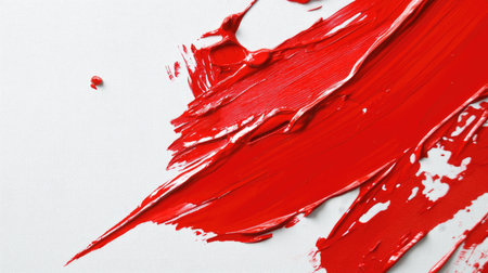 A dynamic and vibrant red paint stroke on a clean white background, capturing the essence of creativity and artistic expression in a minimalistic style.の素材
