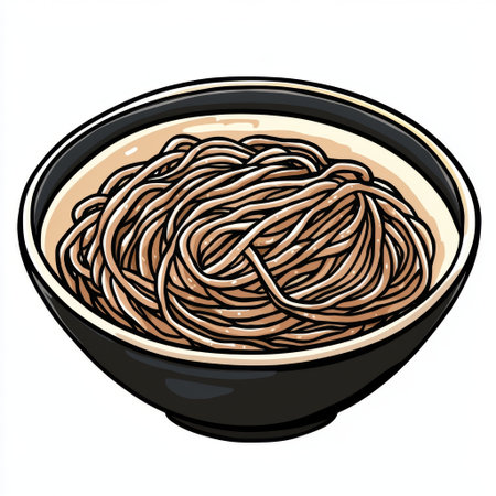 A beautifully presented bowl of noodles filled with savory broth, perfect for any meal. This dish showcases the rich flavors and textures of Asian cuisine.の素材