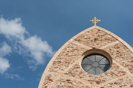Closeup of the top of the Ave Maria oratory in Ave Maria, Floridaの写真素材