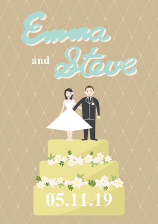 bride and groom on a cakeのイラスト素材